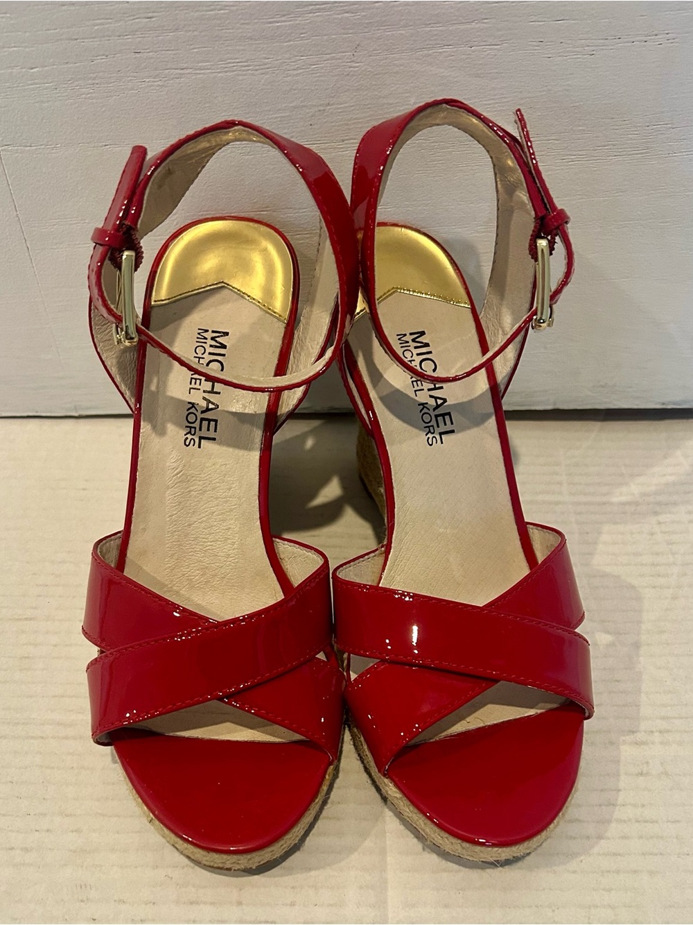 Michael Kors Glossy Red Patent Wedge Sandals